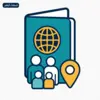 أيقونة خدمات أبشر لخدمات الجوازات والإقامة، تظهر جواز سفر وعائلة ودبوس تحديد الموقع.