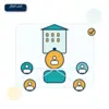 أيقونة أبشر أعمال للمستفيدين، وتظهر صاحب منشأة ومبنى تجاريًا وعددًا من المستخدمين المرتبطين.