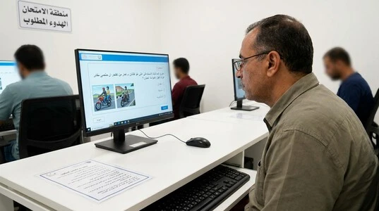 متقدم يؤدي الاختبار النظري للحصول على رخصة الدراجة النارية