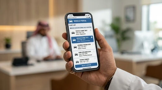 اختيار المركبة وتحديد نوع استبدال اللوحة في الخدمة الإلكترونية