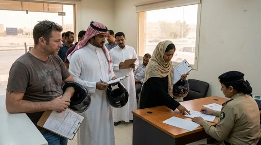 مقيم يستكمل إجراءات الحصول على رخصة قيادة دراجة نارية في السعودية